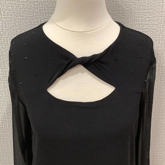 NINE WEST Women's Keyhole Crystal Elegant Top Long Sleeves sz M NWT - Picture 4 of 6